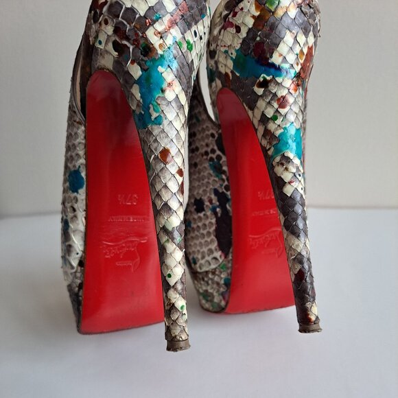 Christian Louboutin Python Leather Lady Peep Toe Platform Slingback Size 37.5 - Picture 11 of 16